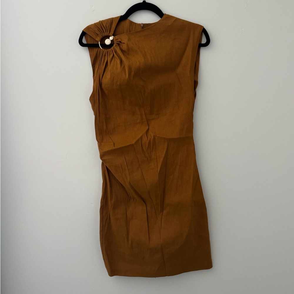 Zara Brown Mini Dress with Unique Shoulder Detail